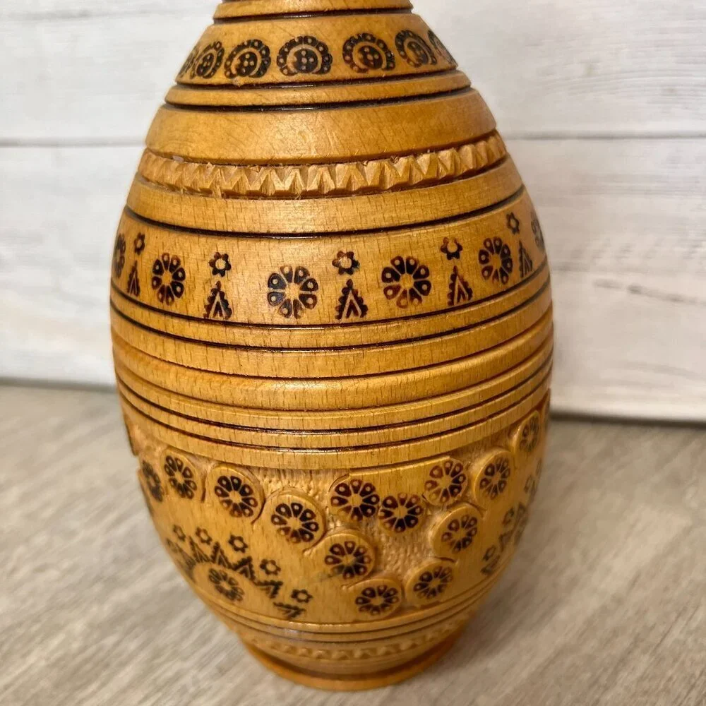 Wood Vase Whimsical Stamp Pattern Primitive Farmhouse Rustic Decor